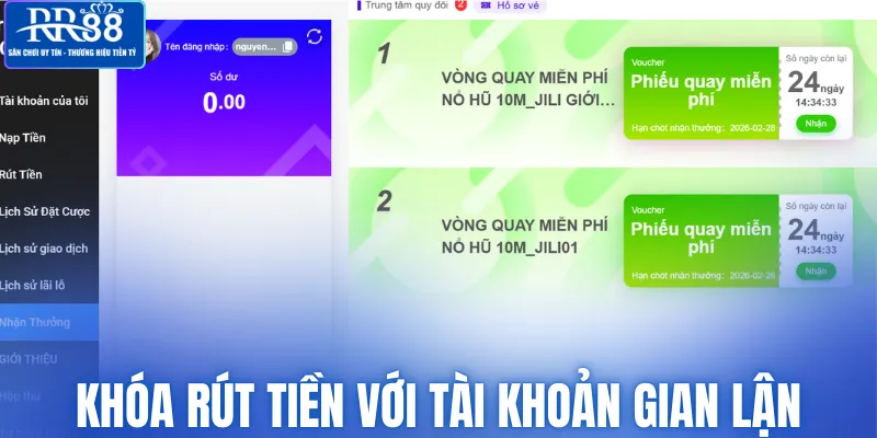 Khóa chức năng rút tiền với tài khoản gian lận