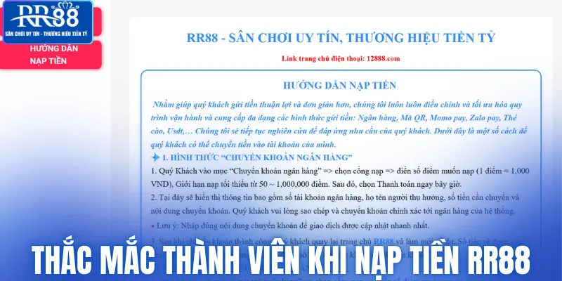 Thắc mắc thành viên khi nạp tiền RR88